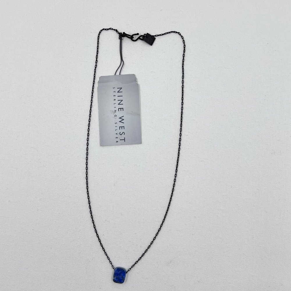 NWT - Nine West - Blue Glass Square Pendant 16” Black 925 Chain w/ Hook Closure - Picture 3 of 8